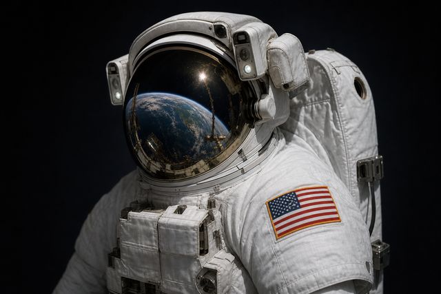 Portrait of an astronaut in space suit, studio