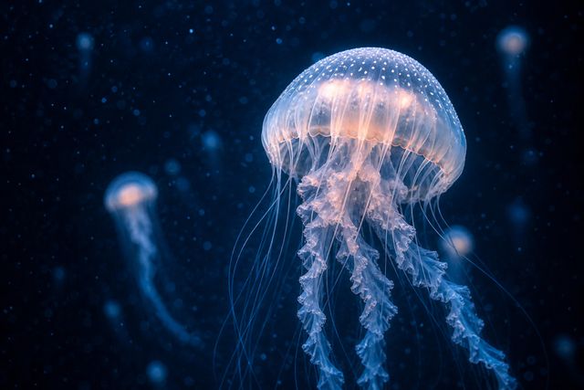 Underwater bioluminescent ocean scene